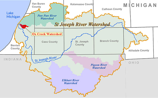 map of ox creek watershed location